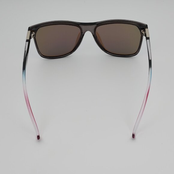 Quiksilver Round Flat Lens Sunglasses Clear Gray Frame Blue Mirror Lens Q26 - Picture 9 of 13